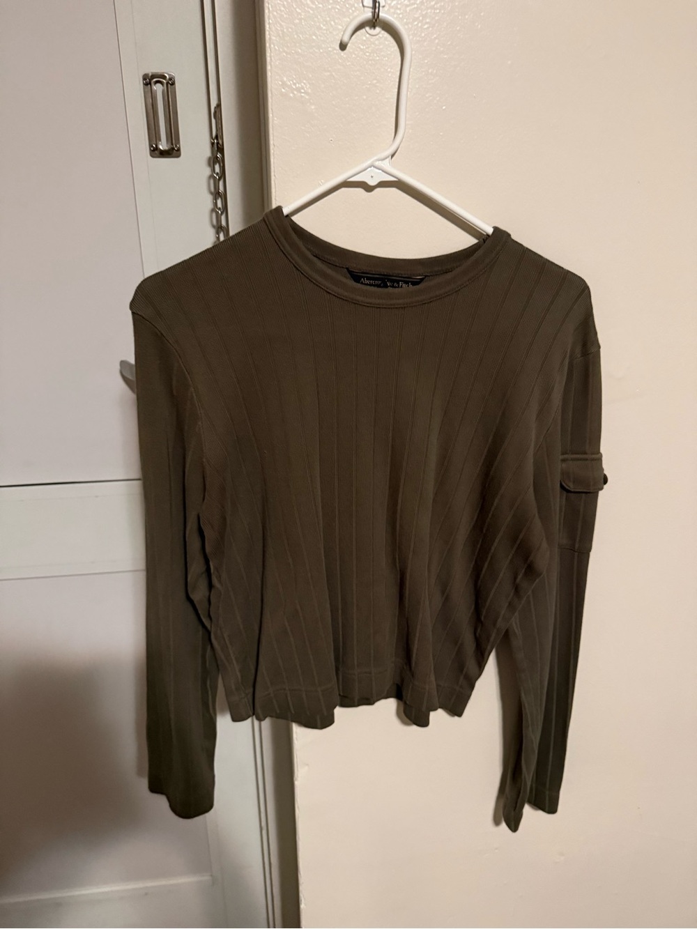 Abercrombie & Fitch Olive Ribbed Crewneck Long Sleeve